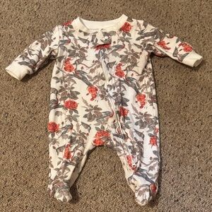 The Honest Company Floral Footie - Red and Gray